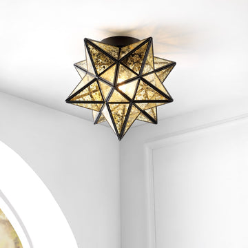 Stella 12" Moravian Star Metal/Clear Glass LED Flush Mount - JONATHAN Y